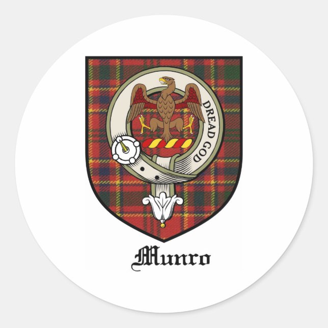 Adesivo Redondo Munro Clan Crest Crachá Tartan (Frente)