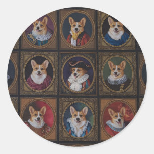 Adesivo Redondo Muro de Museu Vintage, Retratos Hilários de Cães C
