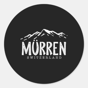 Adesivo Redondo Murren Suíça Montanhas Esquiador Suíço Esqui