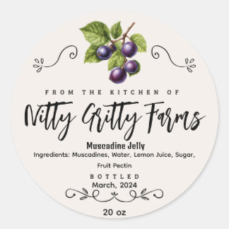 Adesivo Redondo Muscadine Jam Jelly preserva rótulo de latência pe