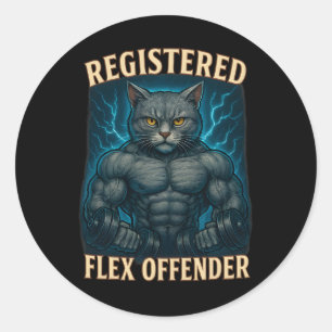 Adesivo Redondo Muscle Cat Registrada Flex Offender Engraçado Gym 