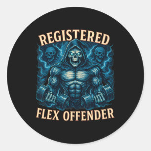 Adesivo Redondo Muscle Grim Reaper Registrado Flex Offender Funny