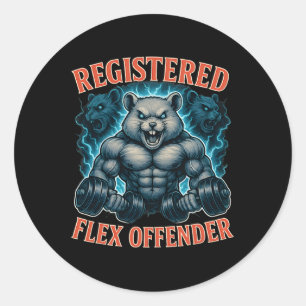 Adesivo Redondo Muscle Hamster Registrado Flex Offender Funny Gym