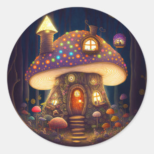 Adesivo Redondo Mushroom House Fantasy Art