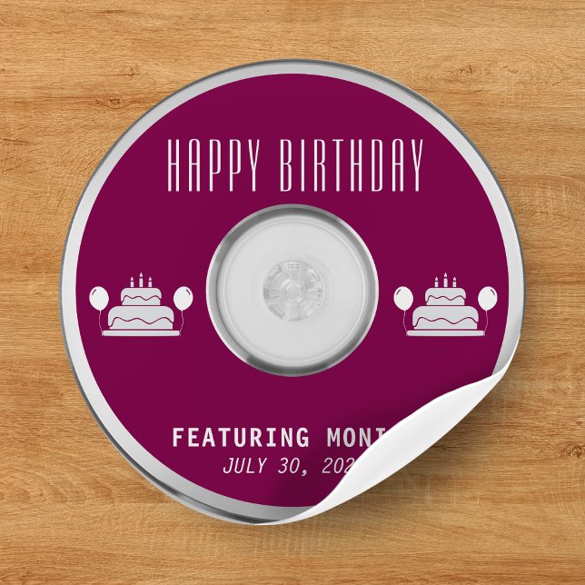 Adesivo Redondo Music CD Happy Birthday Party (Music CD Happy Birthday Party Classic Round Sticker
)