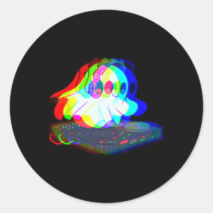 Adesivo Redondo Music Ghost Halloween Techno Rave Halloween