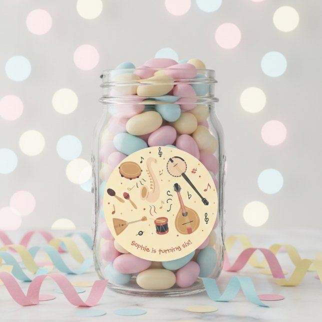 Adesivo Redondo Music instruments kids birthday (Criador carregado)