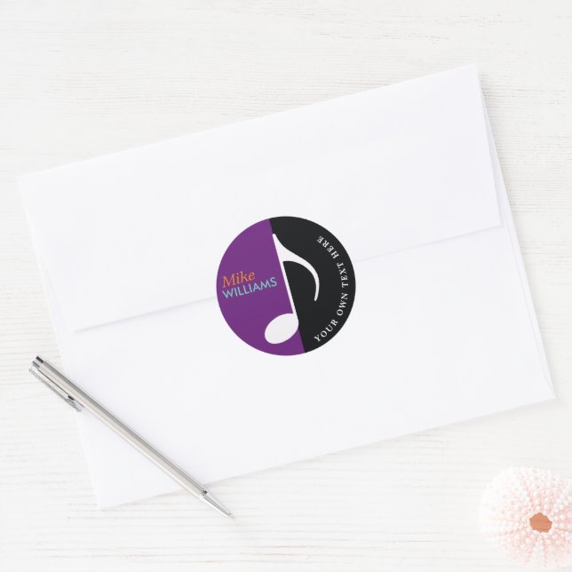 Adesivo Redondo music note ~ black & purple (Envelope)