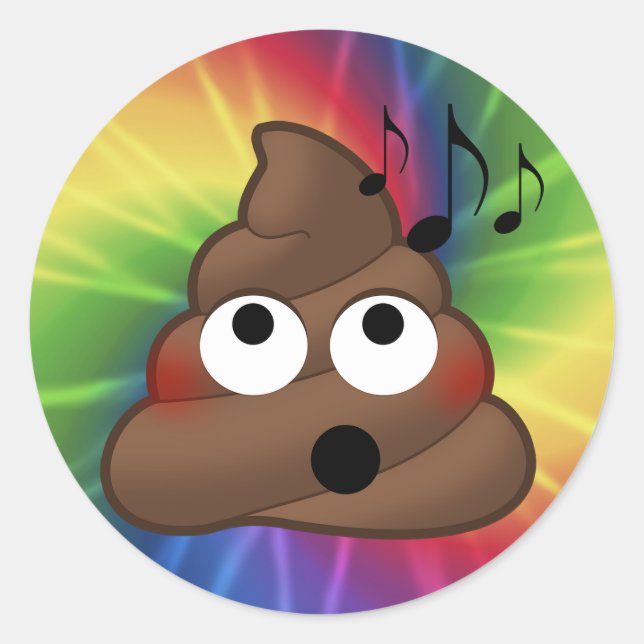 Adesivo Redondo Music Notes Poop Emoji Tie Dye Round Stickers (Frente)