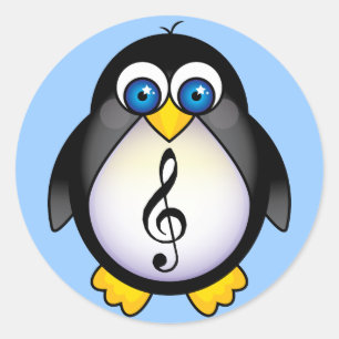 Adesivo Redondo Music Penguin Treble Clef
