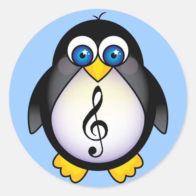 Adesivo Redondo Music Penguin Treble Clef (Frente)