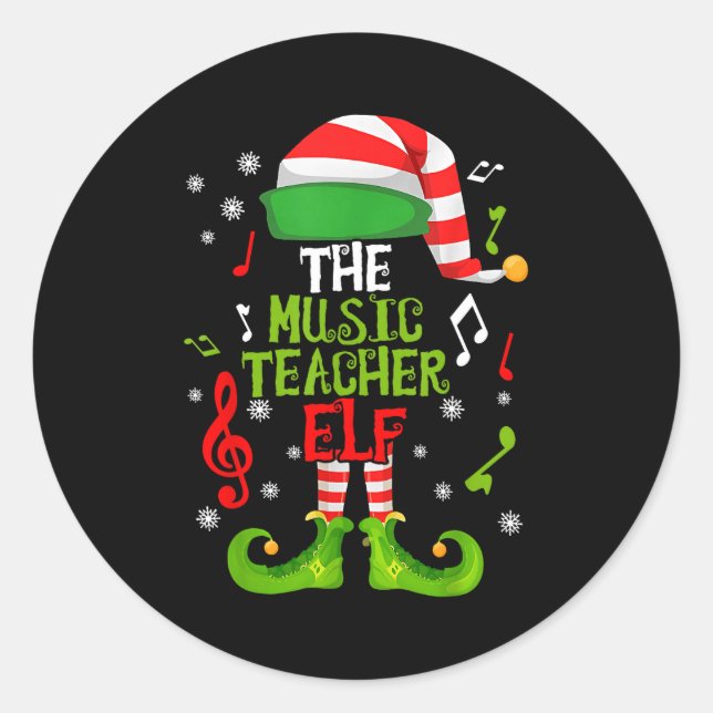 Adesivo Redondo Music Teacher Elf Christmas Family Matching Xmas G (Frente)