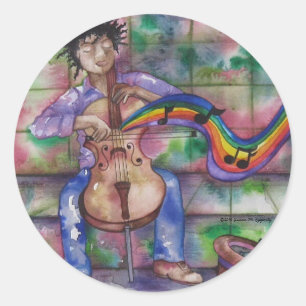 Adesivo Redondo Música Cello Rainbow Watercolor Ilustração