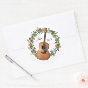 Adesivo Redondo Música Clássica Guitarra Pine de Feno de Natal