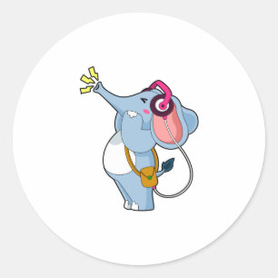 Adesivo Redondo Música de fone de ouvido elefante