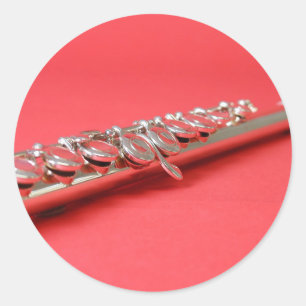 Adesivo Redondo Música de madeira rosa para estudantes de flauta