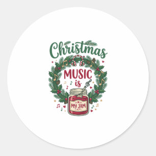 Adesivo Redondo Música de Natal é Jarro de Geléia Coroa de Pinheir