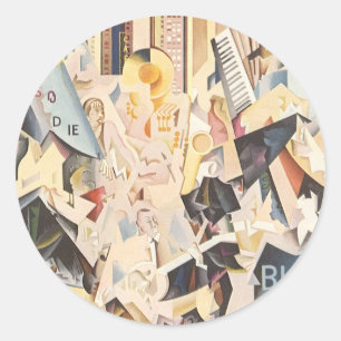 Adesivo Redondo Música do vintage, jazz do art deco, rapsódia no