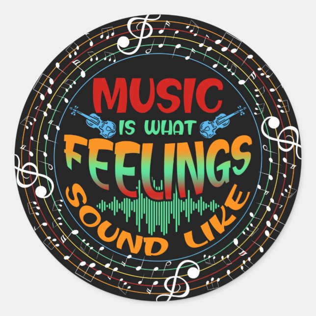 Adesivo Redondo Música é como os sentimentos soam (Frente)