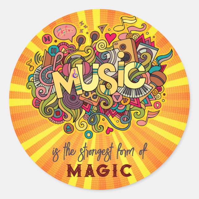 Adesivo Redondo Música é Magic Customizable Cote Art (Frente)