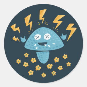 Adesivo Redondo Música Engraçada De Cogumelo Metal