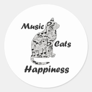 Adesivo Redondo Música Gata Felicidade - Músico Gato do Lover