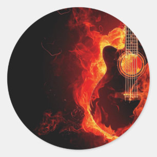 Adesivo Redondo música guitarra chama nota de fogo dança Destiny S