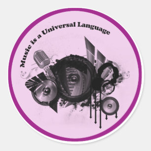 Adesivo Redondo Música - Idioma Universal - Rosa Preto