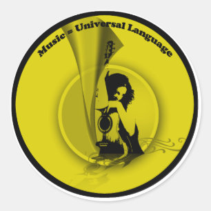 Adesivo Redondo Música Universal Language Amarelo