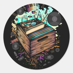 Adesivo Redondo Música Vinyl Crate