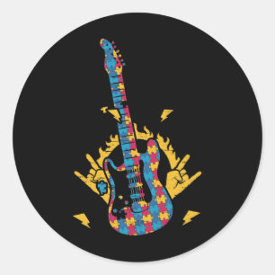 Adesivo Redondo Música Violão Autismo Sensibilização Dia Mês Color