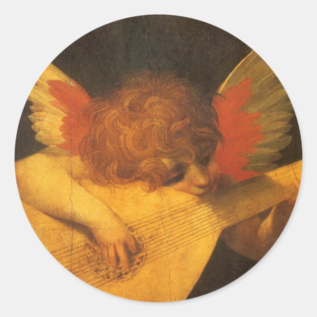 Adesivo Redondo Musical Angel Tocando Luta por Rosso Fiorentino (Frente)