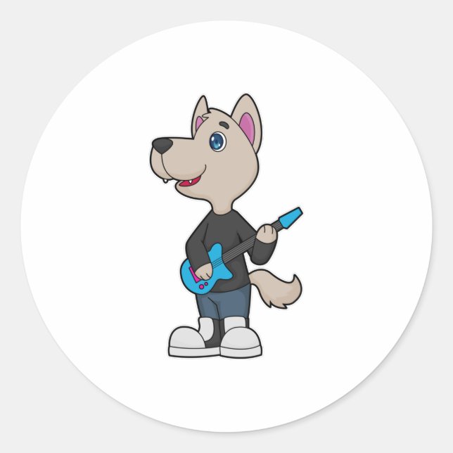 Adesivo Redondo Musical do Cão Música do Violão (Frente)