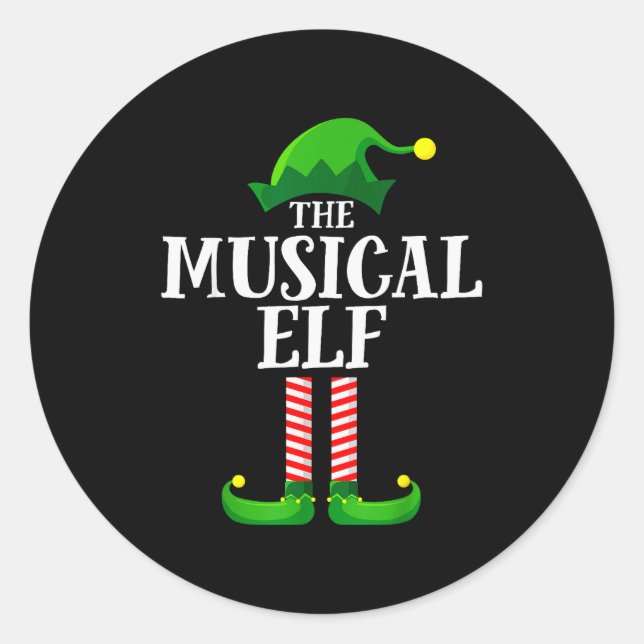 Adesivo Redondo Musical Elf Matching Family Group Christmas Party  (Frente)
