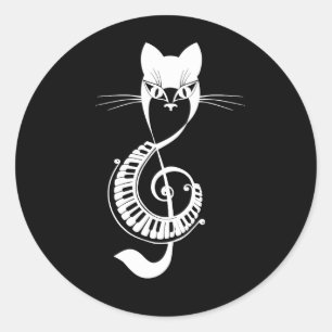 Adesivo Redondo Musical Note Black Cat amantes Musical