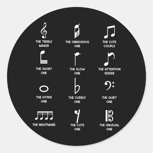 Adesivo Redondo Musical Notes Symbol Definition Humor (Frente)