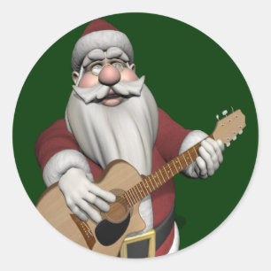 Adesivo Redondo Musical Santa Claus Tocando Canções De Natal