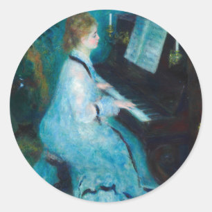 Adesivo Redondo Musico de Piano Renoir Woman