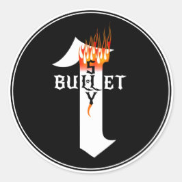 Adesivo Redondo Músico de Rock Heavy Metal One Bullet Shy Flames 