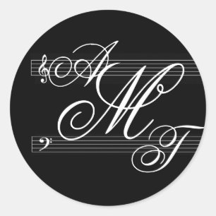 Adesivo Redondo Músicos no logotipo do monograma do amor