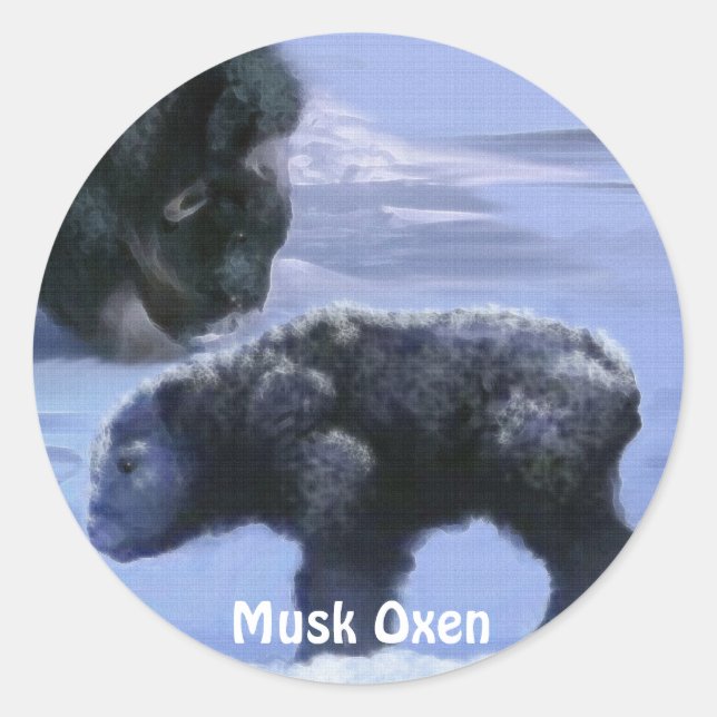 Adesivo Redondo Musk Oxen e Snow Animal-Lover Art Set (Frente)