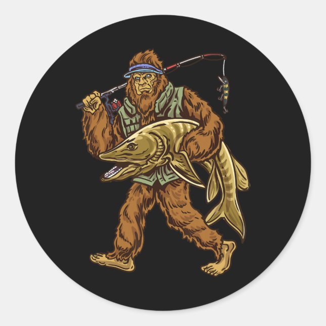 Adesivo Redondo Muskie Fisheries Bigfoot Musky Hunting Pescadores (Frente)