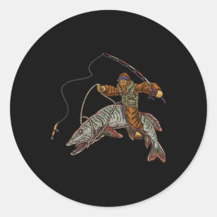 Adesivo Redondo Muskie Fisheries Tiger Musky Hunting Bigfoot Pesca