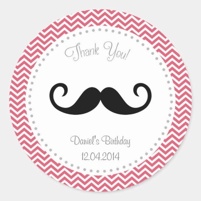 Adesivo Redondo Mustache Birthday Sticker Chevron (Frente)