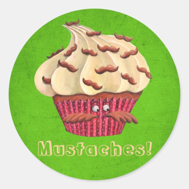 Adesivo Redondo Mustached Cupcake (Frente)