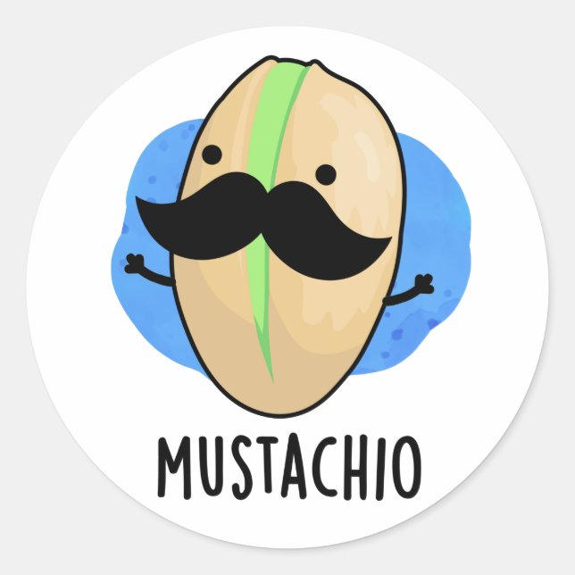 Adesivo Redondo Mustachio Funny Pistachio Mustache Pun (Frente)