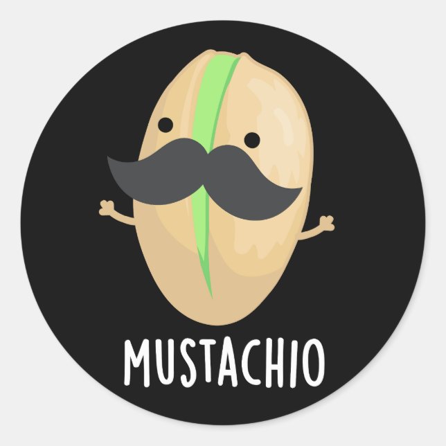 Adesivo Redondo Mustachio Funny Pistachio Mustache Pun Dark BG (Frente)