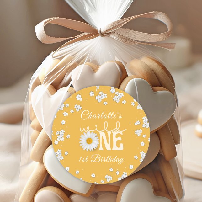 Adesivo Redondo Mustard Daisy Wild One 1st Birthday Paper Plate (Criador carregado)