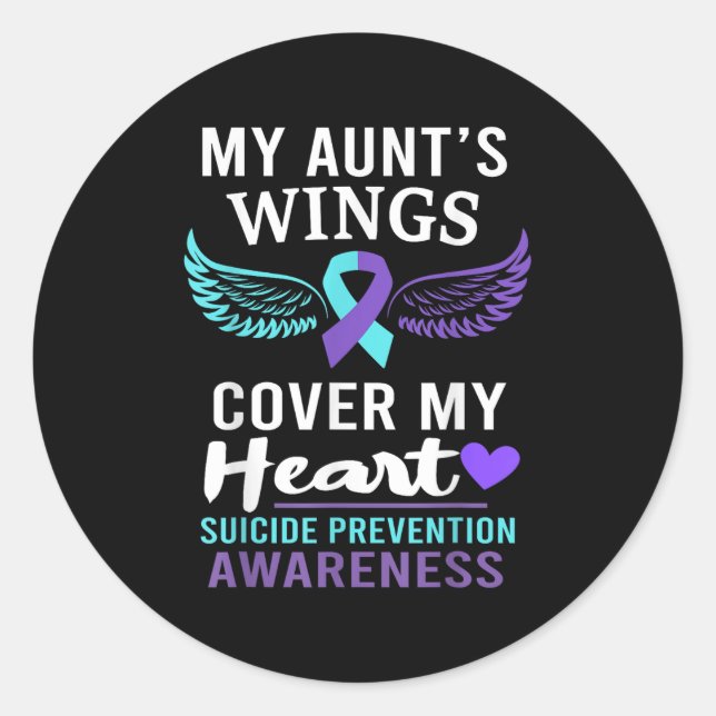 Adesivo Redondo My Aunt's Wings Cover Heart Suicide Awareness Ribb (Frente)