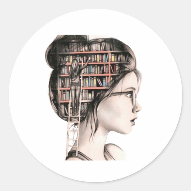Adesivo Redondo my brain is a library stickers (Frente)